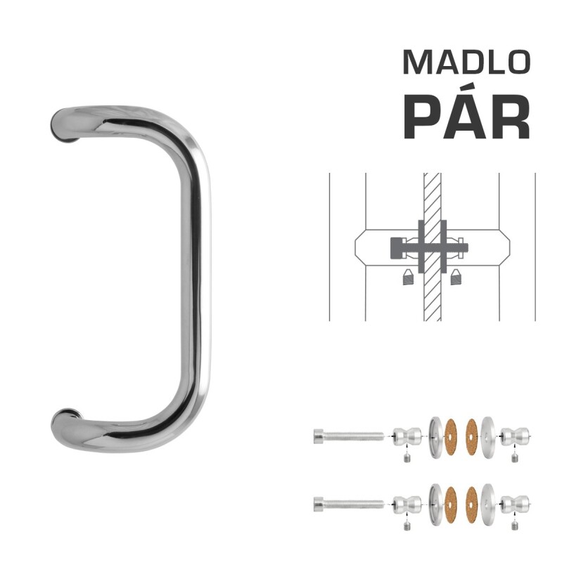 DVERNÉ MADLO M2 WA/AS-SKLO - pár (LN - Leštená nerez)