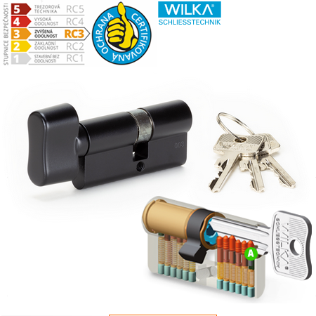 Cylindrická bezpečnostná vložka s gombíkom ACT WILKA RC3 (čierna)