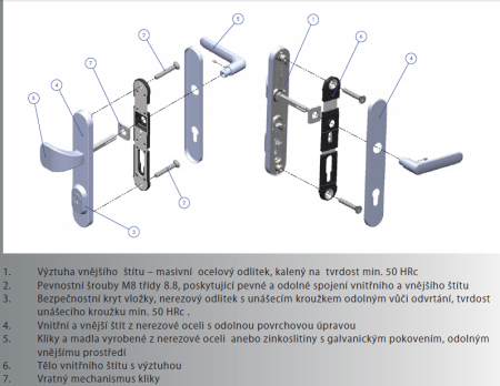 Bezpečnostné kovanie ROSTEX BK RX 1-50 EXCLUSIVE 4. tr. (CHRÓM-NEREZ)