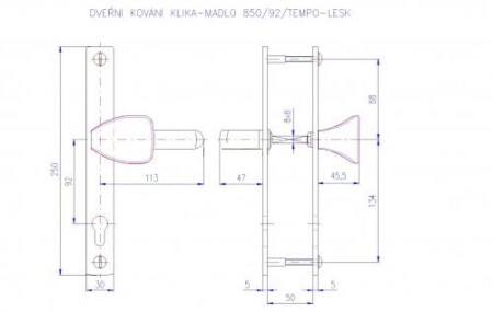 Dverové kovanie ROSTEX 850 TEMPO (NEREZ MAT)