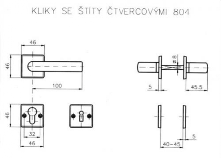 Stavebné kovanie ROSTEX 804 štvorcové (CHRÓM LESKLÝ NEREZ)