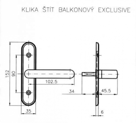 Okenná kovanie ROSTEX kľučka a štít balkónový EXCLUSIVE (CHRÓM NEREZ)