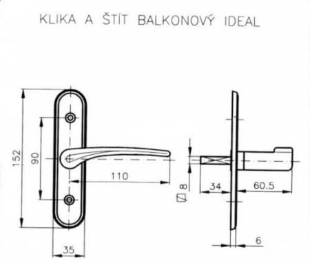 Okenná kovanie ROSTEX kľučka a štít balkónový IDEAL (TITÁN ZLATÝ)