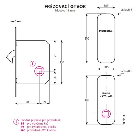 Mušle pro posuvné dvere TWIN KIT sada Quatro BB (XR, XR-S, XR-I, XR-T, CH-SAT, CH)