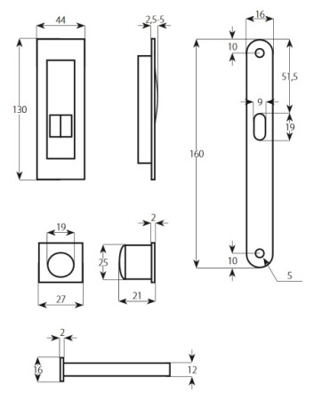 Mušle pro posuvné dvere TWIN KIT sada Quatro WC (XR, XR-S, XR-I, CH-SAT, CH,CM)