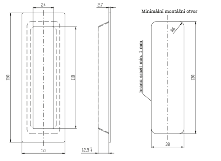 Mušle pre posuvné dvere ROSTEX hranatá 150mm (NEREZ MAT, ČIERNÁ)