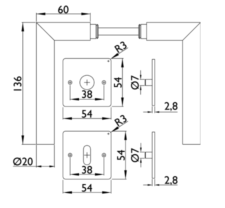 Dverové kovanie TWIN VISION HR H 1802FL FAST LOCK (CM)