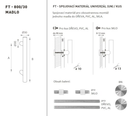 DVERNÉ MADLO MP kód K00 Ø 30 mm UN - ks (BN - Brúsená nerez)