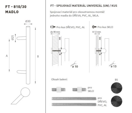 DVERNÉ MADLO MP kód K10 Ø 30 mm UN - ks (BS - Čierna matná)