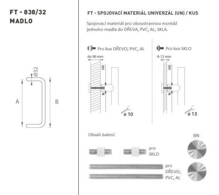 DVERNÉ MADLO MP kód K38 Ø 32 mm UN - ks (BN - Brúsená nerez)