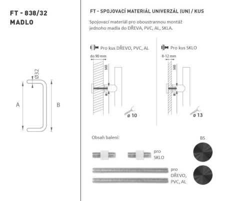 DVERNÉ MADLO MP kód K38 Ø 32 mm UN - ks (BS - Čierna matná)
