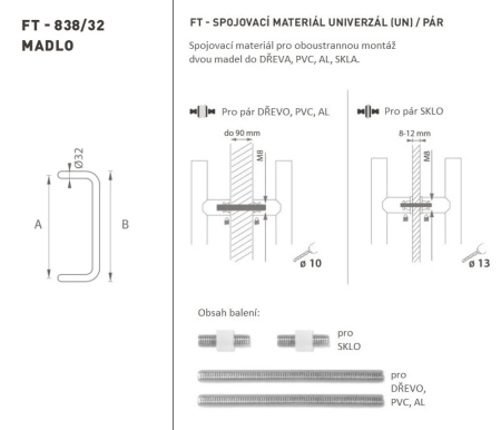 DVERNÉ MADLO MP kód K38 Ø 32 mm UN - pár (WS - Biela matná)