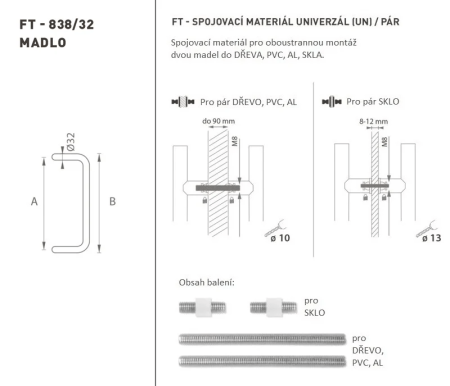 DVERNÉ MADLO MP kód K38 Ø 32 mm UN - pár (BS - Čierna matná)