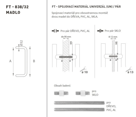 DVERNÉ MADLO MP kód K38 Ø 32 mm UN - pár (BN - Brúsená nerez)