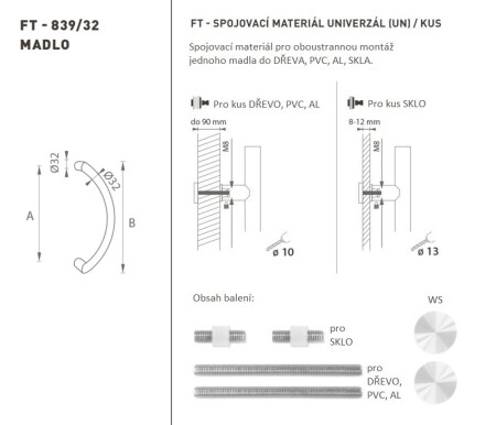 DVERNÉ MADLO MP kód K39 Ø 32 mm UN - ks (WS - Biela matná)