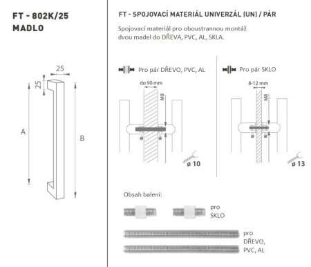 DVERNÉ MADLO MP kód K02K 25x25 mm - UN pár (BS - Čierna matná)