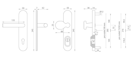 Bezpečnostné kovanie MP MPK - SECURO S01 PLUS - SO M1 FAVORIT (BS - Čierna matná)