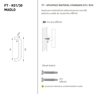 Dverné madlo MP FT - kód K01 Ø 30 mm ST - ks (BN - Brúsená nerez)