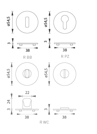 Dverná rozeta MP SH - R 3SM (T PVD - Titan PVD)