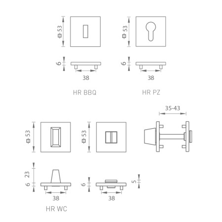 Dverná rozeta MP MPK - ROZETA - HR SQ6 (CUM - Meď matná)