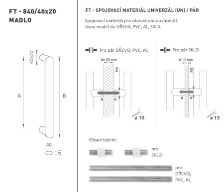 Dverné madlo MP FT - kód K40 40x20 mm UN (BN - Brúsená nerez) - pár