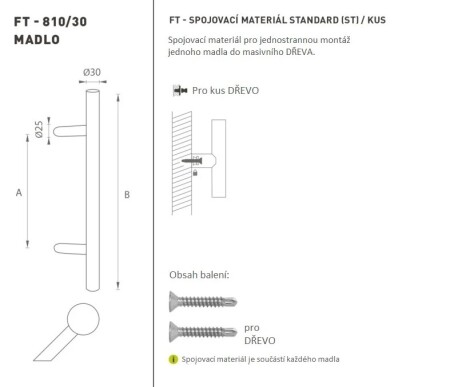 DVERNÉ MADLO kód K10 Ø 30 mm ST - ks (BS - Čierna matná)