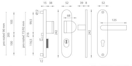 Zpevněné kovanie MP AXA Beta2 Plus (F6 - inox elox)