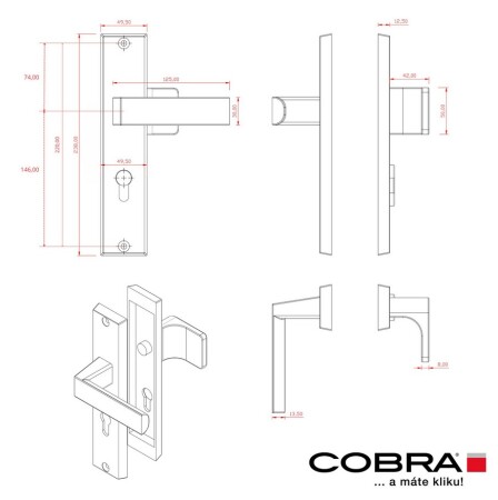 Ochranné kovanie COBRA C201 s prekrytkou (Čierna)