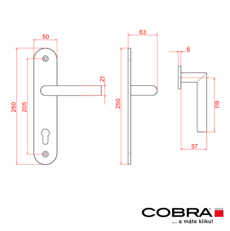 Bezpečnostné kovanie COBRA TOWER S s kľukou VISION s prekrytkou (F1 - strieborný elox)