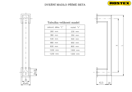 Dverné madlo ROSTEX BETA (nerez mat) - jednostranné