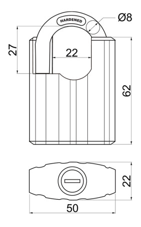 Oceľový visiaci zámok s krytom strmeňa RICHTER RV.STONE.50