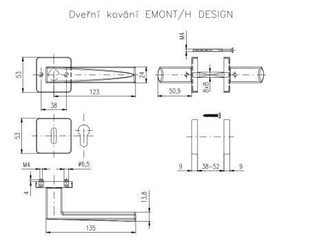 Dverové kovanie ROSTEX EMONT/H s čapmi (TI - MEĎ MAT)