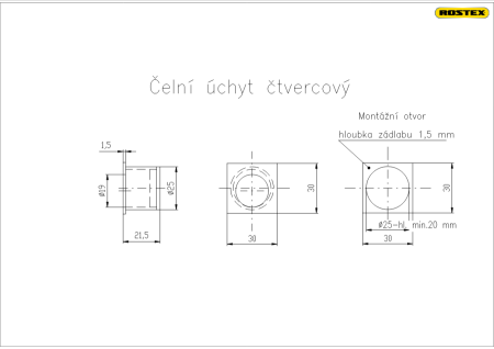Úchyt čelný štvorcový ROSTEX (čierna mat)