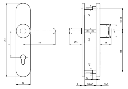 Bezpečnostné kovanie ROSTEX RX 802-50 EXCLUSIVE (CHROM NEREZ LESKLÝ)
