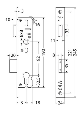 Zadlabací zámok pre hliníkové dvere RICHTER EN.A01.92.45.24.N