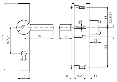VÝPREDAJ Bezpečnostné kovanie ROSTEX 802/O BARYT - madlo/kľučka, rozteč 92 mm, hrúbka 60 mm (čierna)