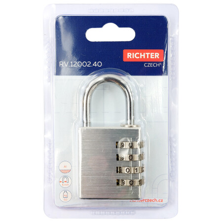 Hliníkový kódový visiaci zámok Richter RV.12002.40.STR