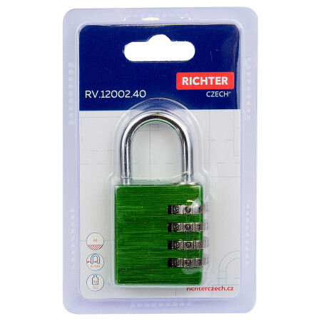 Hliníkový kódový visiaci zámok Richter RV.12002.40.ZEL