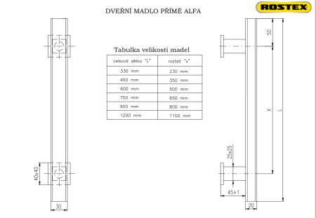Dverné madlo ROSTEX ALFA (čierne) - obojstranné