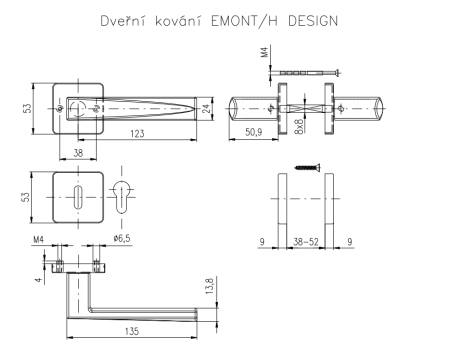 Dverové kovanie ROSTEX EMONT/H s čapmi (MEĎ MAT)