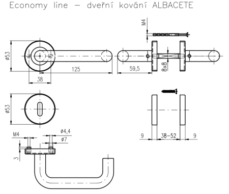 Panikové kovanie ROSTEX ALBACETE s čapmi (NEREZ MAT)