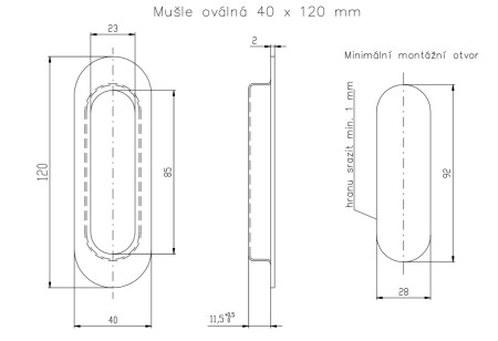 Mušle pre posuvné dvere ROSTEX oválna 120x40 mm (ČIERNA MAT)
