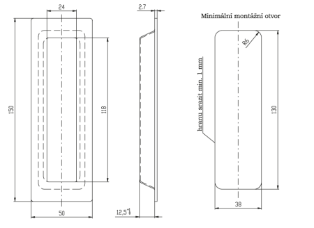 Mušle pre posuvné dvere ROSTEX hranatá 50x150mm (ČIERNA MAT)