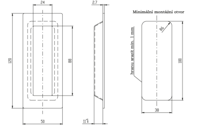 Mušle pre posuvné dvere ROSTEX hranatá 50x120 mm (PLATINA MAT)